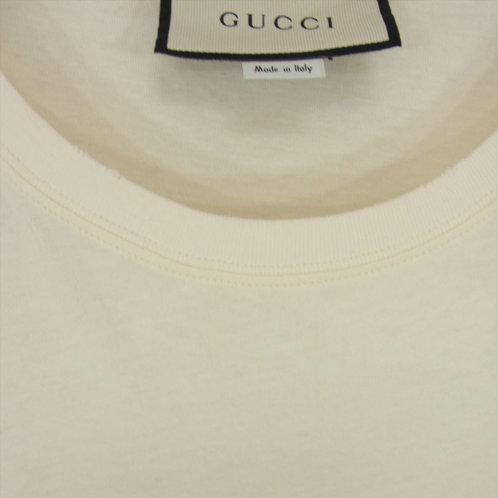 GUCCI グッチ 国内正規品 イタリア製 ロゴ バックプリント 半袖 クルーネック Tシャツ オフホワイト系 L【中古】