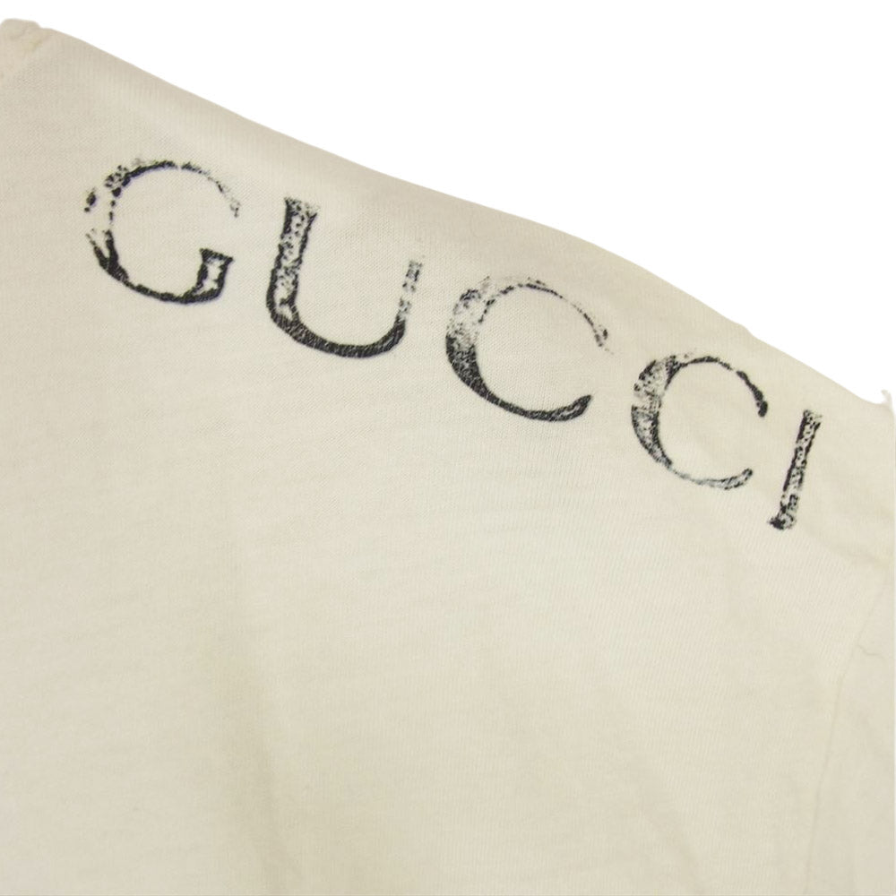 GUCCI グッチ 国内正規品 イタリア製 ロゴ バックプリント 半袖 クルーネック Tシャツ オフホワイト系 L【中古】