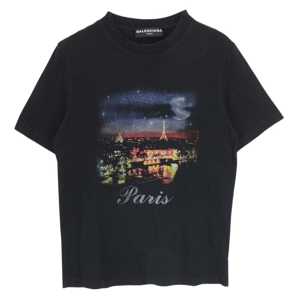 BALENCIAGA バレンシアガ T24 460612 TUK22 1000 PARIS パリ プリント 半袖 クルーネック Tシャツ ブラック系 XS【中古】