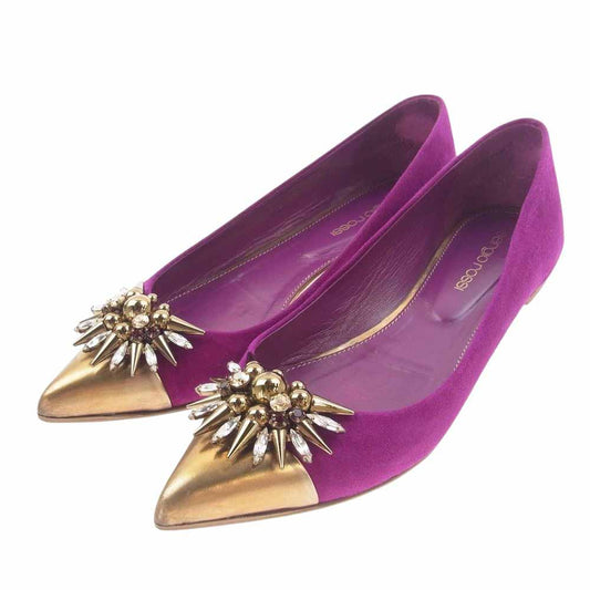 Sergio Rossi セルジオロッシ イタリア製 ビジュー スタッズ装飾 パンプス ポインテッドトゥ フラット シューズ パープル系 36【中古】