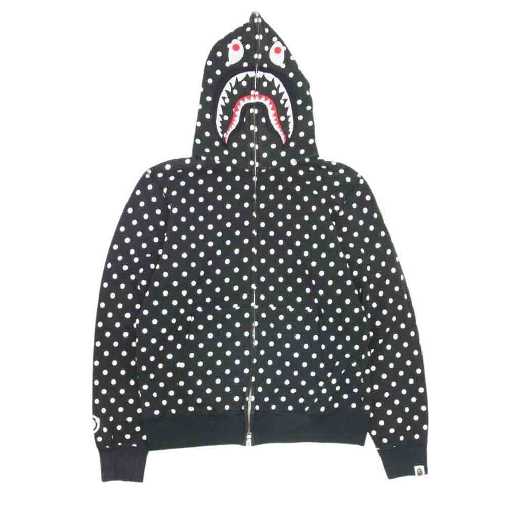 A BATHING APE アベイシングエイプ Dot shark full zip hoodie ドット シャーク パーカー ブラック系 L【中古】