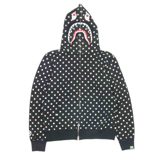 A BATHING APE アベイシングエイプ Dot shark full zip hoodie ドット シャーク パーカー ブラック系 L【中古】