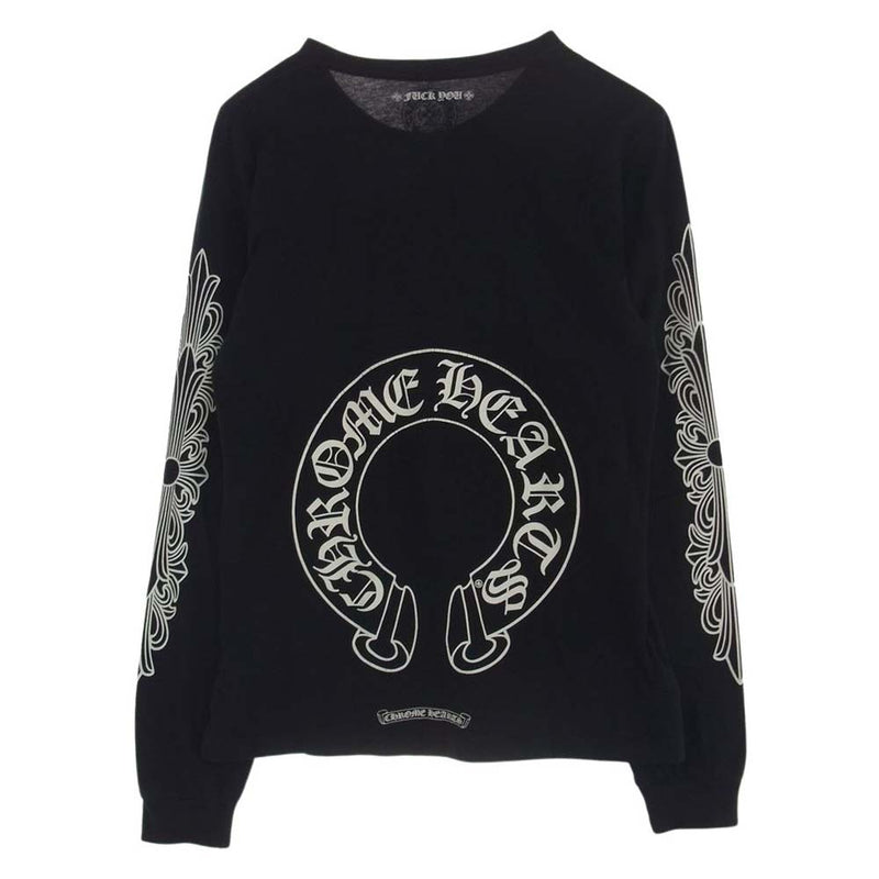 CHROME HEARTS クロムハーツ（原本無） ホースシュープリント フローラルクロスアーム ポケット付き 長袖 Tシャツ ロンT ブラック ブラック系 M【中古】