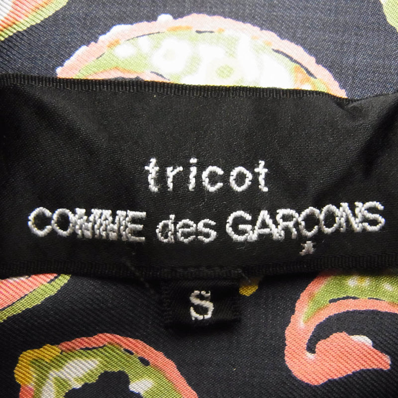 tricot COMME des GARCONS トリココムデギャルソン 05SS TO-B010 ペイズリー柄 カットオフ フリル 長袖 ブラウス ブラック系 S【中古】