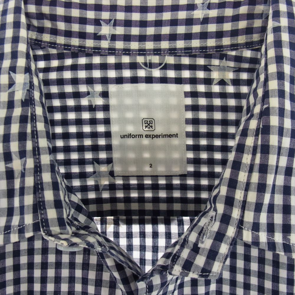 uniform experiment ユニフォームエクスペリメント UE-112059 STAR PATTERN GINGHAM B.D SHIRT 2 ギンガム チェック シャツ ネイビー系 ホワイト系 2【中古】