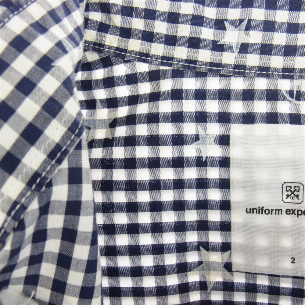 uniform experiment ユニフォームエクスペリメント UE-112059 STAR PATTERN GINGHAM B.D SHIRT 2 ギンガム チェック シャツ ネイビー系 ホワイト系 2【中古】