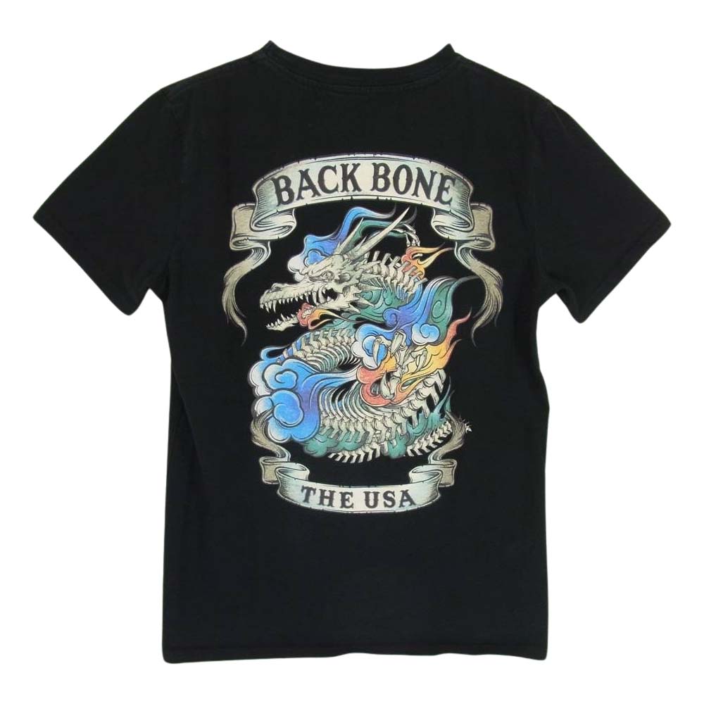 BACKBONE バックボーン ドラゴン スカル プリント 刺繍 ポケット Tシャツ カットソー ブラック系 M【中古】