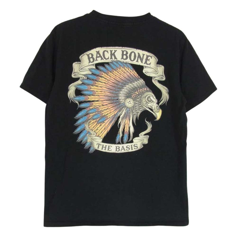 BACKBONE バックボーン イーグル スカル プリント 刺繍 ポケット Tシャツ カットソー ブラック系 M【中古】