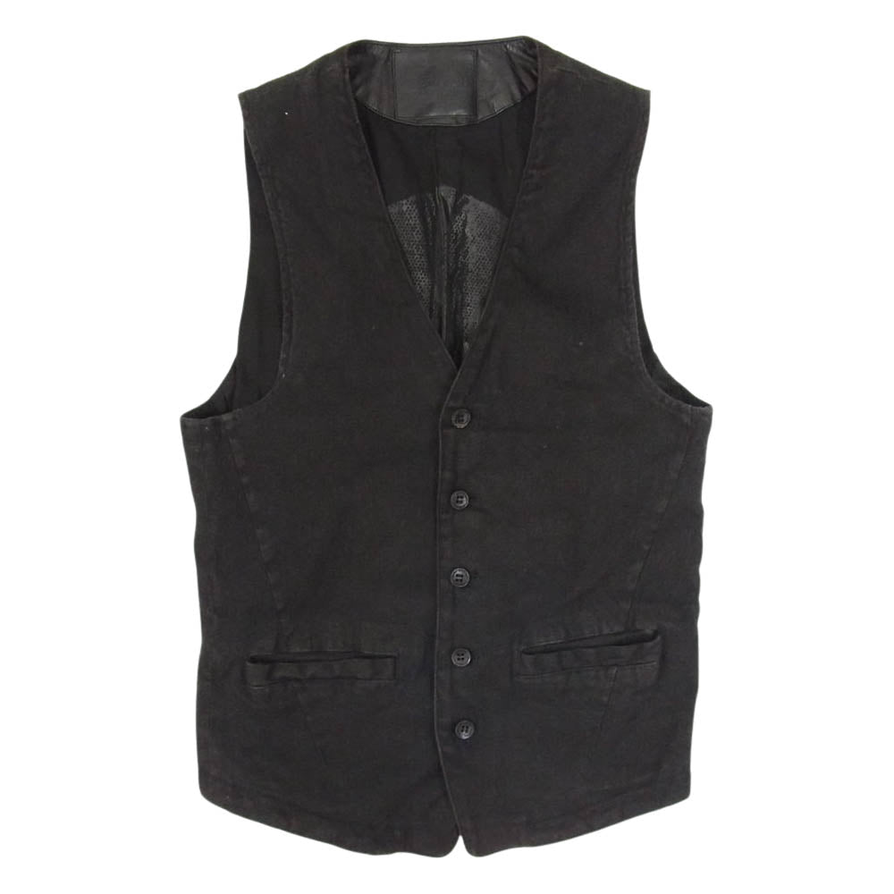 ISAMUKATAYAMA BACKLASH イサムカタヤマバックラッシュ 15SS 1504-03 コットンリネン製品染め+ジャパンカーフレザー白鞣し ベスト ジレ ブラック系 L【中古】