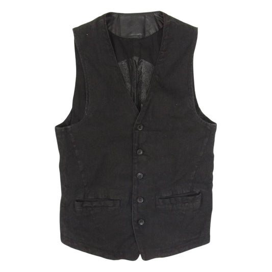 ISAMUKATAYAMA BACKLASH イサムカタヤマバックラッシュ 15SS 1504-03 コットンリネン製品染め+ジャパンカーフレザー白鞣し ベスト ジレ ブラック系 L【中古】