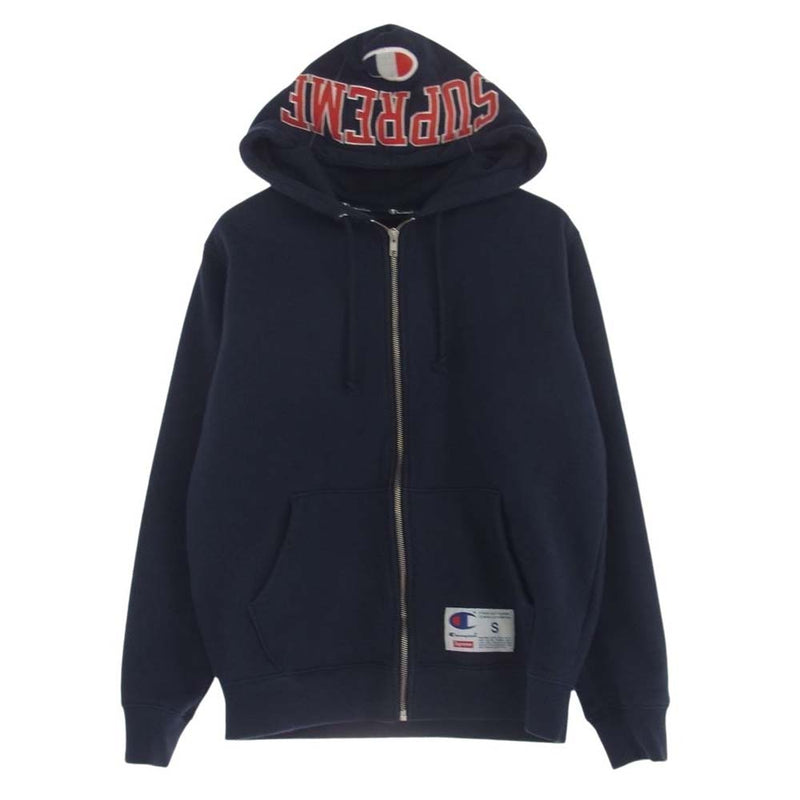 Supreme シュプリーム 17AW CHAMPION Arc Logo Zip Up Hooded Sweat Shirt チャンピオン アーチロゴ ジップアップ スウェットシャツ フーディ パーカー ネイビー系 S【中古】