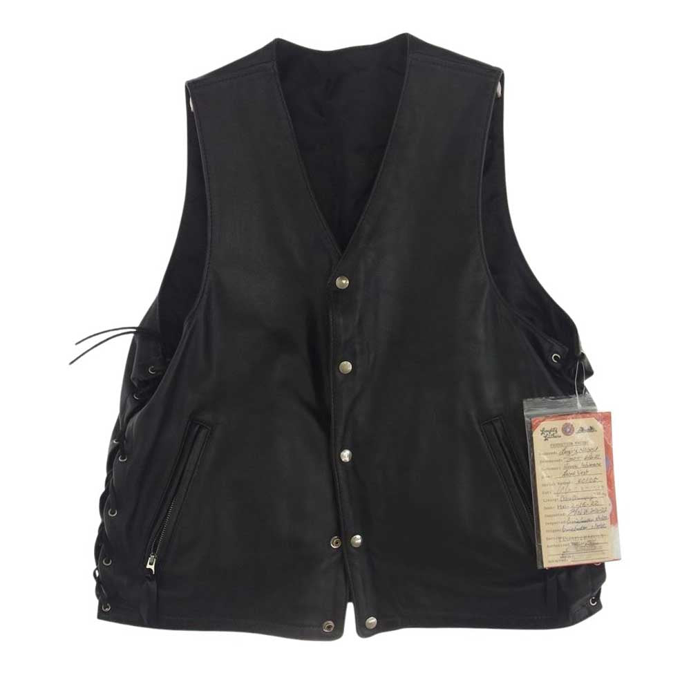 LANGLITZ LEATHERS ラングリッツレザーズ 40155 Laced Vest  ゴートスキン スクエアボトム ライダースハンドポケット レザー レース ベスト ブラック系【中古】