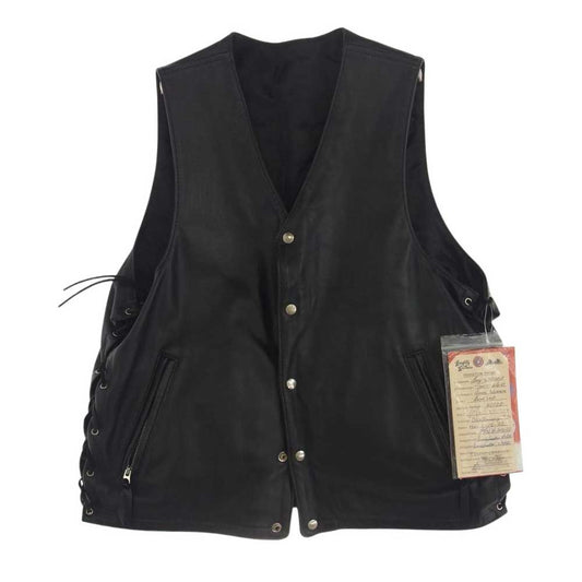 LANGLITZ LEATHERS ラングリッツレザーズ 40155 Laced Vest  ゴートスキン スクエアボトム ライダースハンドポケット レザー レース ベスト ブラック系【中古】