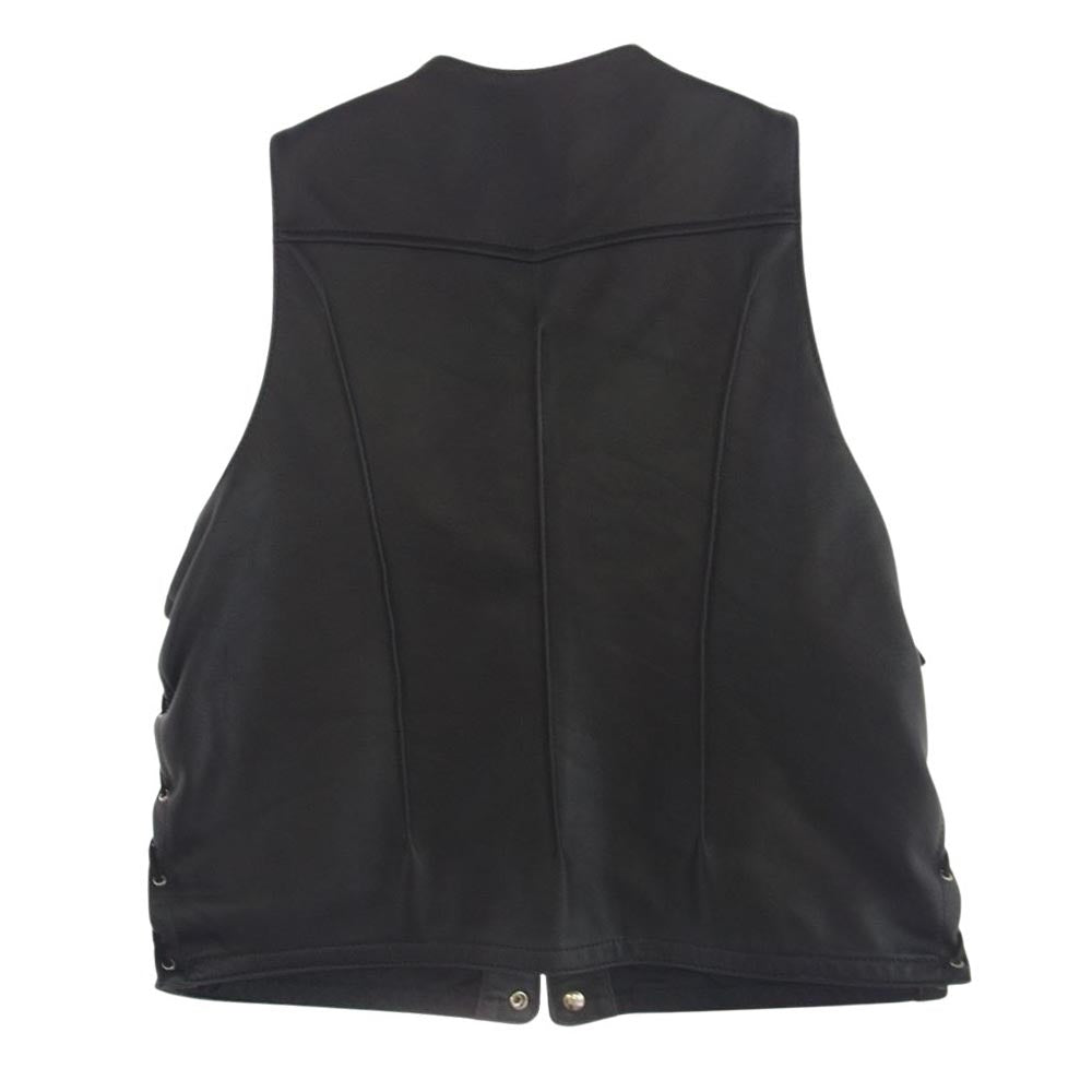 LANGLITZ LEATHERS ラングリッツレザーズ 40155 Laced Vest  ゴートスキン スクエアボトム ライダースハンドポケット レザー レース ベスト ブラック系【中古】