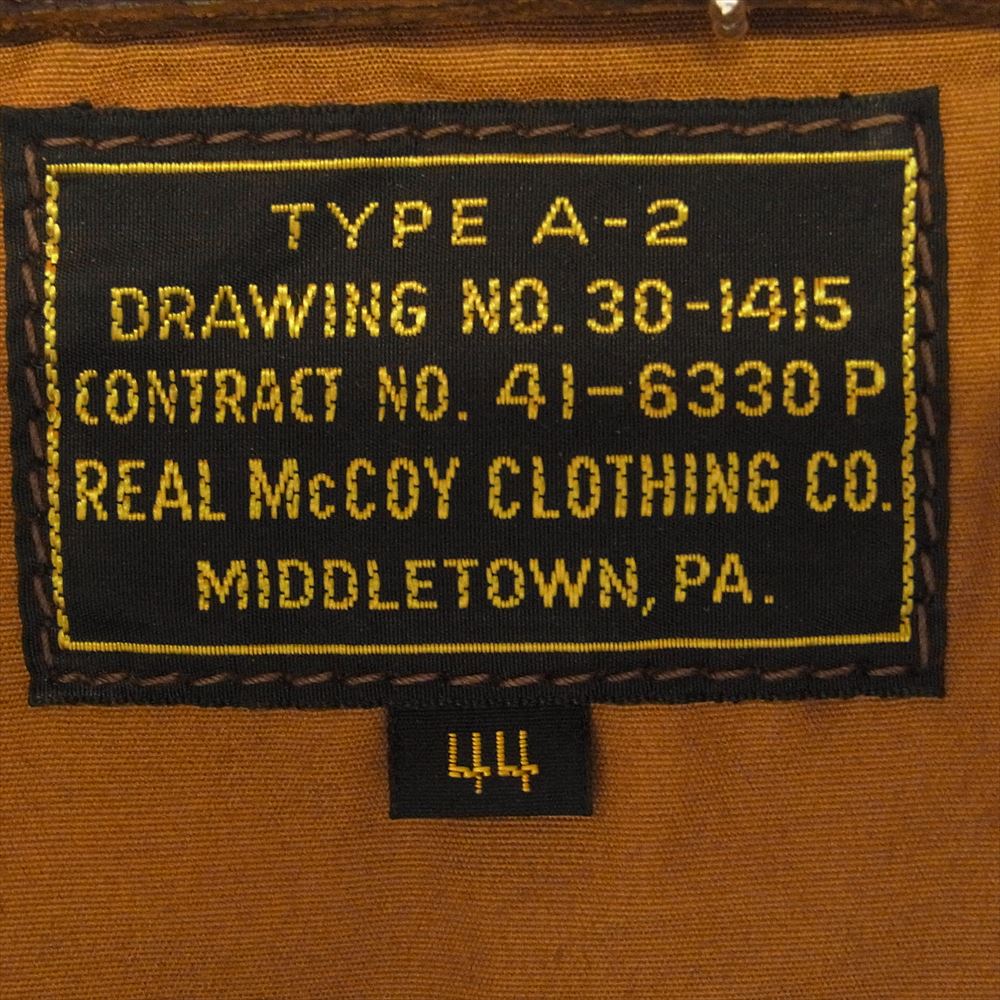 The REAL McCOY'S ザリアルマッコイズ 41-6330P MIDDLETOWN,PA. 奈良店別注 Type A-2 レザー フライトジャケット ブラウン系 44【中古】