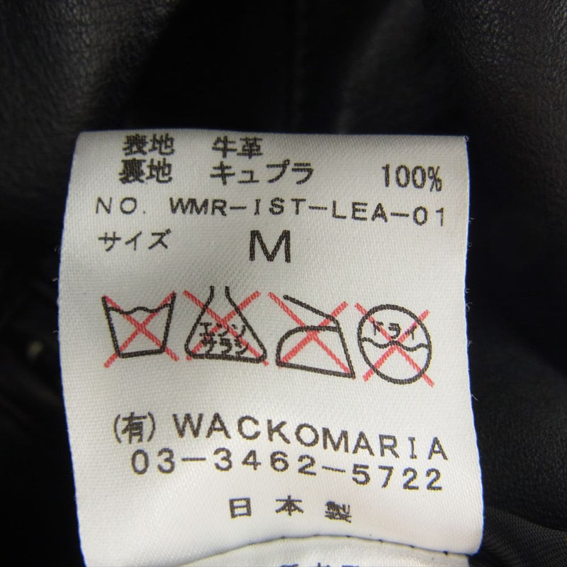 WACKO MARIA ワコマリア WWR-IST-LEA-01 LEATHER JKT 裏地ドット柄 ステアハイド レザー シングル ライダースジャケット ブラック系 M【中古】