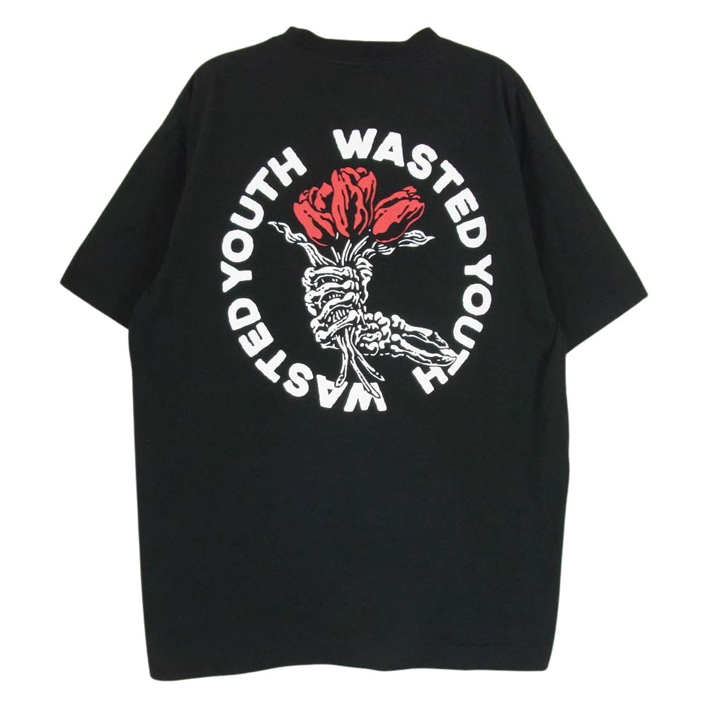 Wasted Youth ウェイステッドユース × VERDY バラ 薔薇 モチーフ 半袖 Tシャツ ブラック系 L【中古】