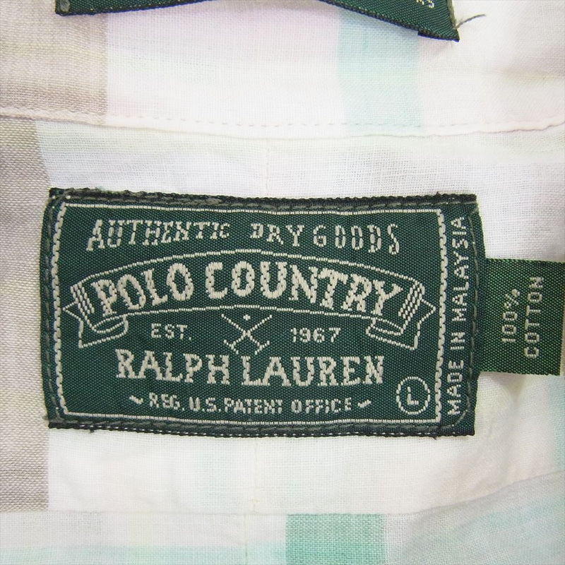 RALPH LAUREN ラルフローレン 90s POLO COUNTRY  ポロ カントリー ボタンダウン ワンポイント ロゴ 刺繍 チェック 長袖 シャツ ホワイト L【中古】