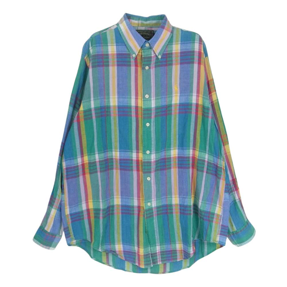 RALPH LAUREN ラルフローレン 90s POLO COUNTRY  ポロ カントリー ボタンダウン ワンポイント ロゴ 刺繍 チェック 長袖 シャツ L【中古】