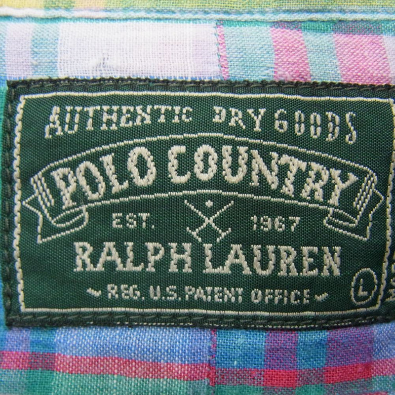 RALPH LAUREN ラルフローレン 90s POLO COUNTRY  ポロ カントリー ボタンダウン ワンポイント ロゴ 刺繍 チェック 長袖 シャツ L【中古】