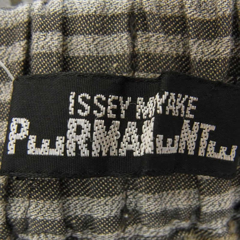 ISSEY MIYAKE イッセイミヤケ ベルテッド ベルト付き ストライプ ワイド パンツ グレー系 M【中古】