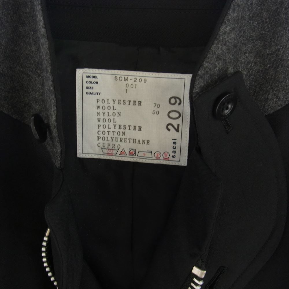 Sacai サカイ scm-209 suiting jacket black スーチングジャケット ポリエステル ウール ジャケット ブラック系 1【極上美品】【中古】
