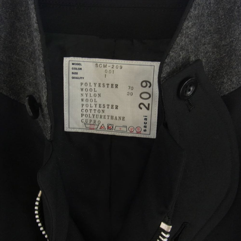 Sacai サカイ scm-209 suiting jacket black スーチングジャケット ポリエステル ウール ジャケット ブラック系 1【極上美品】【中古】