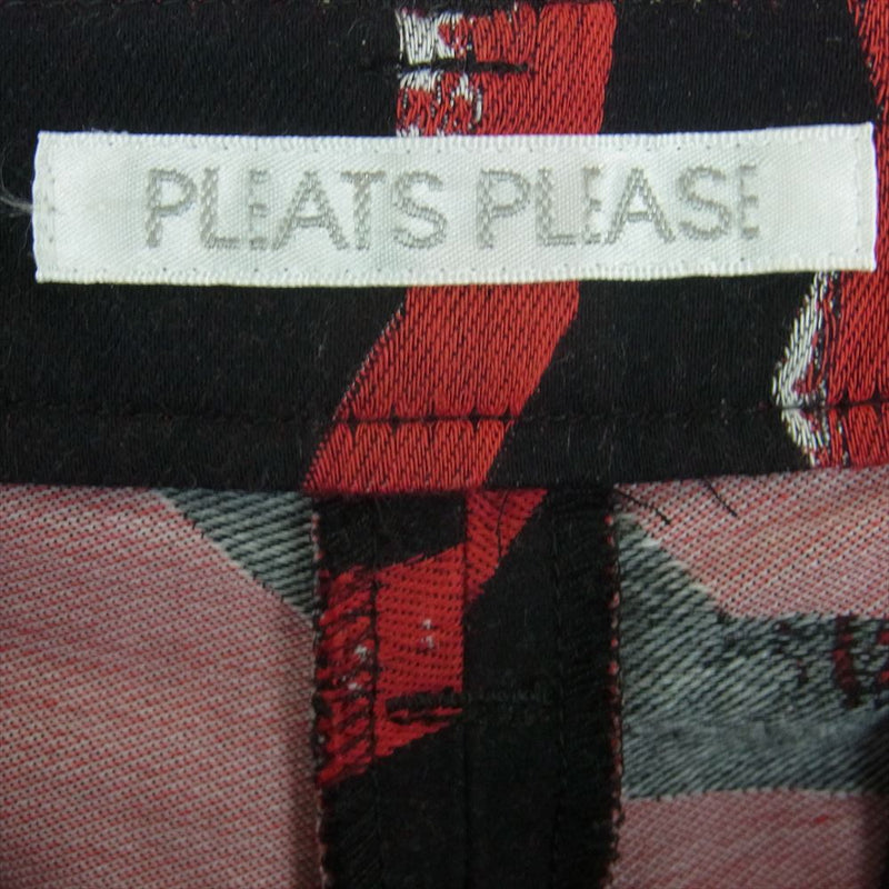 PLEATS PLEASE プリーツプリーズ イッセイミヤケ 15AW PP54-ZF871 リップ ジャガード 総柄 パンツ ブラック系 レッド系【中古】