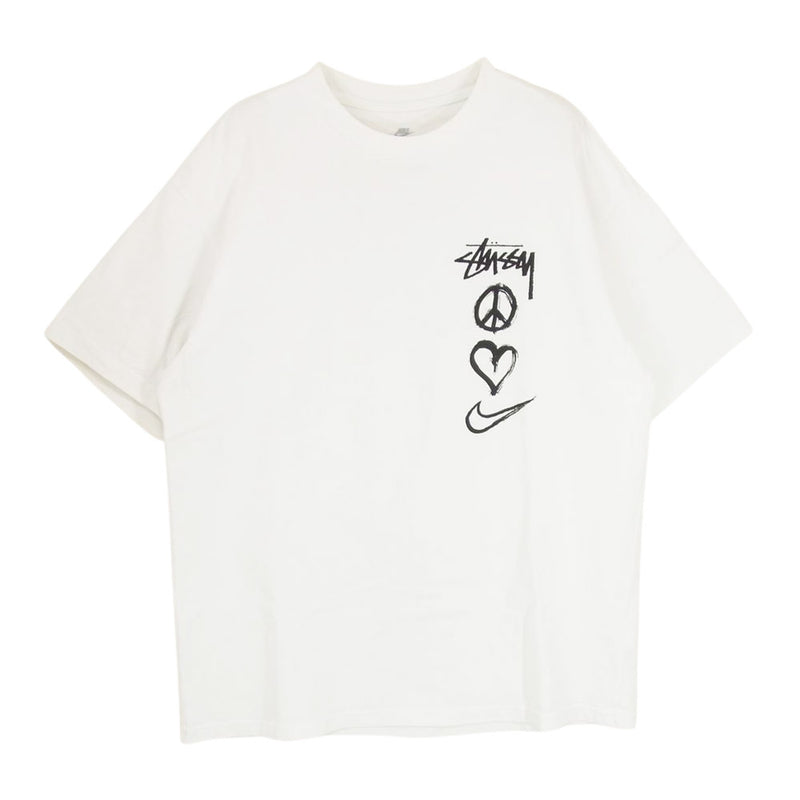 NIKE ナイキ 22SS DM4942-121 × STUSSY ステューシー Peace Love Swoosh NRG SS TEE ロゴプリント 半袖 Tシャツ ホワイト系 M【中古】