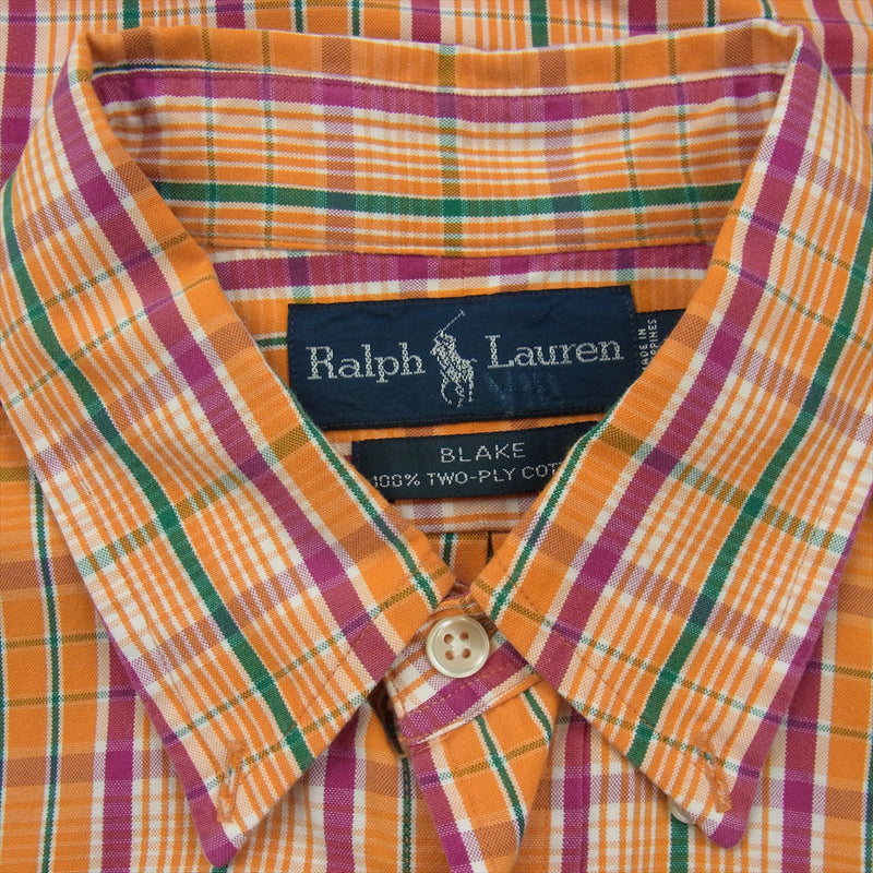 POLO RALPH LAUREN ポロ・ラルフローレン コットン ボタンダウン マルチカラー チェック 長袖 シャツ M【美品】【中古】