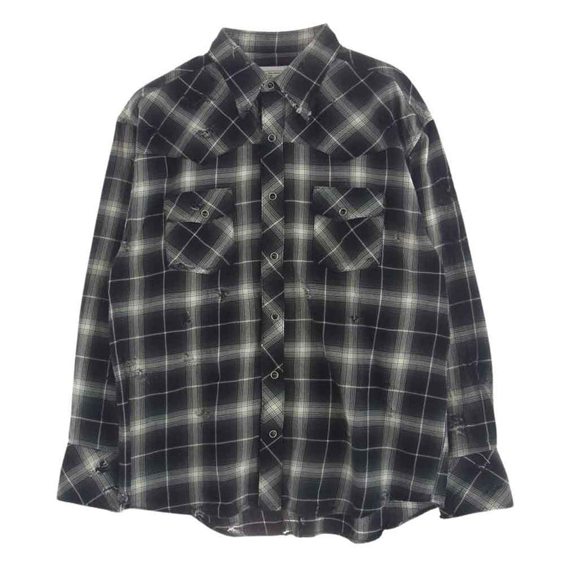 ラフ rafu002 western shirt チェック ウェスタン 長袖 シャツ ブラック系 L【極上美品】【中古】