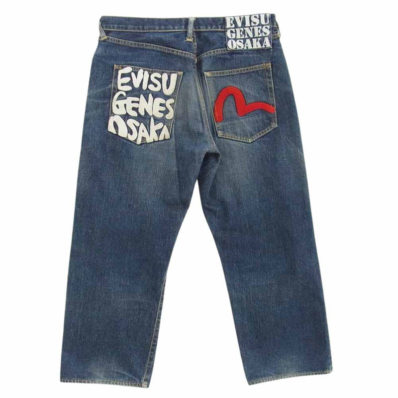 EVISU エヴィス EVIS GENES OSAKA 戎 エビス ロゴ カモメ サガラ刺繍 セルビッチ デニムパンツ インディゴブルー系 34【中古】