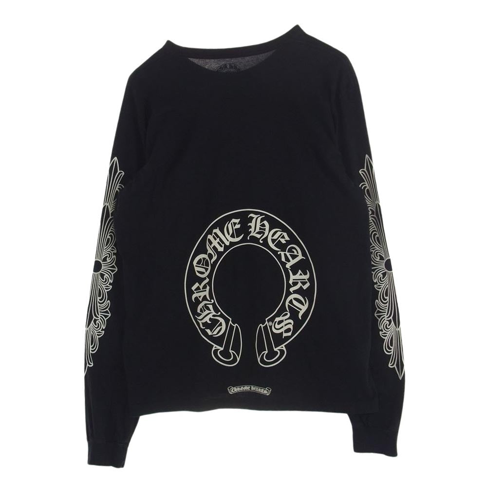 CHROME HEARTS クロムハーツ（原本無） フローラルクロス 袖プリント ホースシューロゴ ポケット 長袖 Tシャツ ブラック系 XL【中古】