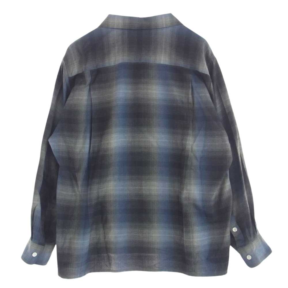 WACKO MARIA ワコマリア 23AW 23FW-WMS-OC02 OMBRE CHECK OPEN COLLAR SHIRT L/S -TYPE 2 オンブレ チェック オープンカラー シャツ 長袖 ブルー系 ブラック系 M【美品】【中古】