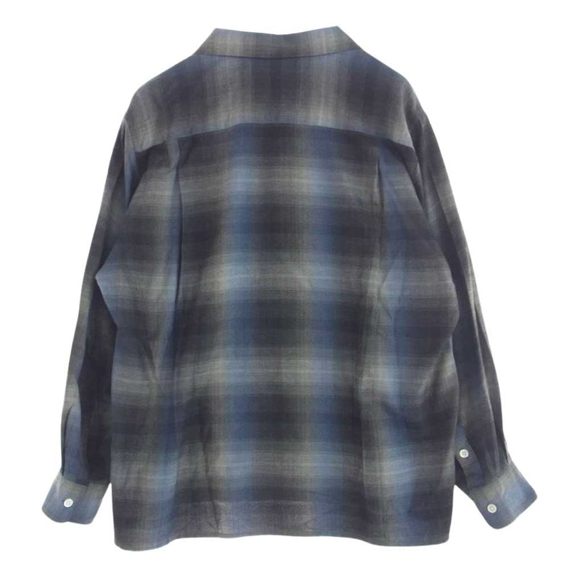 WACKO MARIA ワコマリア 23AW 23FW-WMS-OC02 OMBRE CHECK OPEN COLLAR SHIRT L/S -TYPE 2 オンブレ チェック オープンカラー シャツ 長袖 ブルー系 ブラック系 M【美品】【中古】