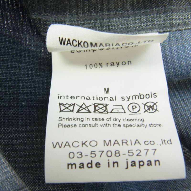 WACKO MARIA ワコマリア 23AW 23FW-WMS-OC02 OMBRE CHECK OPEN COLLAR SHIRT L/S -TYPE 2 オンブレ チェック オープンカラー シャツ 長袖 ブルー系 ブラック系 M【美品】【中古】