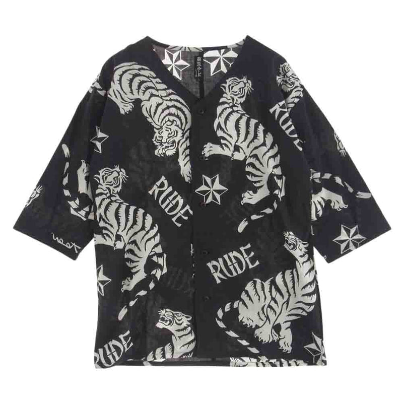 RUDE GALLERY ルードギャラリー × Kads MIIDA カッズミイダ DUB SHIRT 虎 ダブ 半袖 シャツ ブラック系 L【中古】