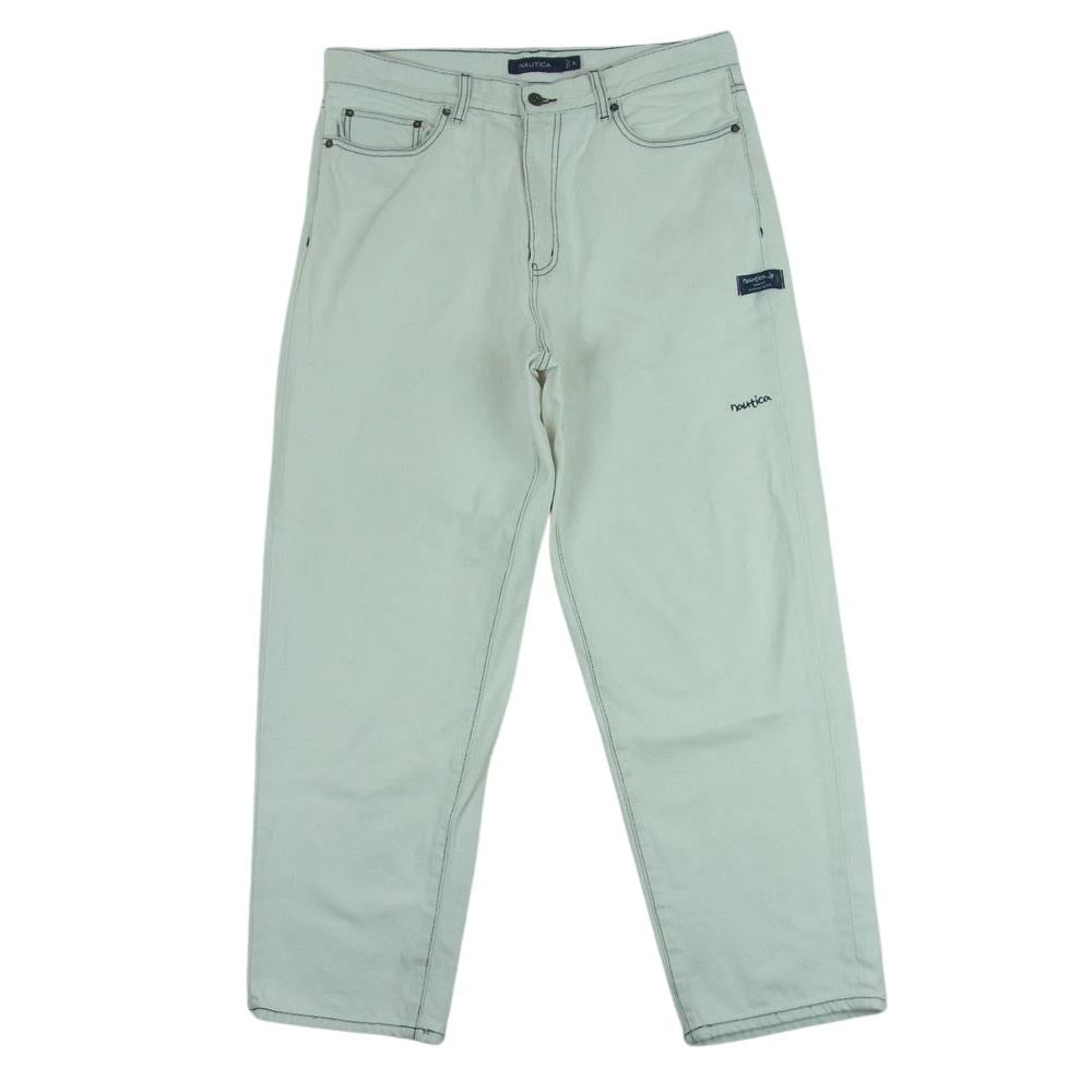 NAUTICA ノーティカ 22SS 221-1428 ワイド デニム パンツ コットン フロント 刺繍 ホワイト系 XL【中古】