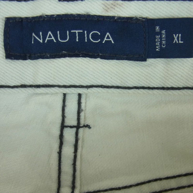 NAUTICA ノーティカ 22SS 221-1428 ワイド デニム パンツ コットン フロント 刺繍 ホワイト系 XL【中古】