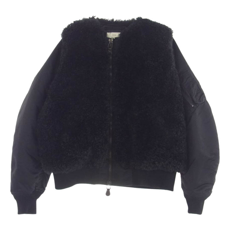 HYKE ハイク 23AW 17426 FAUX SHEARLING TYPE MA-1 ファー 切替 シアリング フライト ボンバー ジャケット ブルゾン ブラック系 1 SMALL【極上美品】【中古】