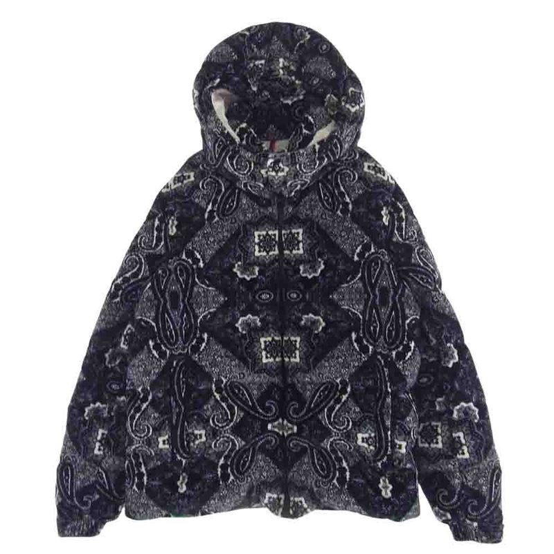 MONCLER モンクレール 23AW I20911A00022 Gartempe 袖ワッペンロゴ フード付き ペイズリー ショート ダウン ジャケット ダークネイビー系 5【美品】【中古】