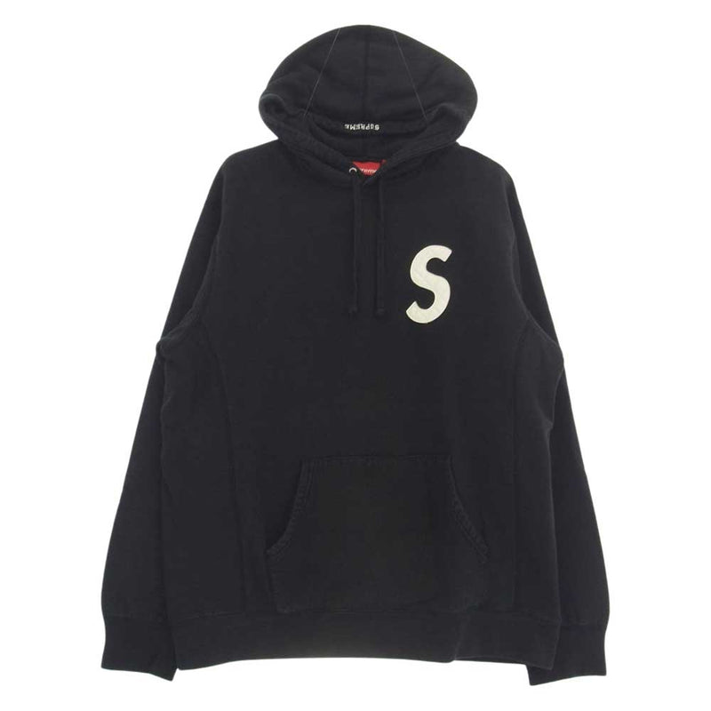 Supreme シュプリーム 20SS S Logo Hooded Sweatshirt キルトレザー Sロゴ フーデッド スウエット パーカー ブラック系 XL【中古】