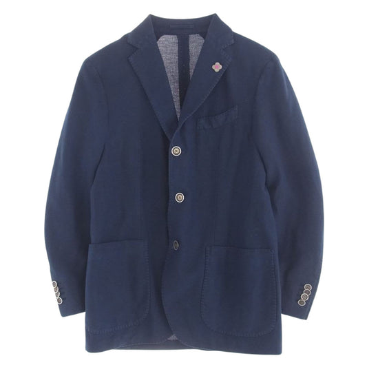 LARDINI ラルディーニ ブートニエール付き コットン リネン シングル 2B テーラード ジャケット ネイビー系 46【中古】