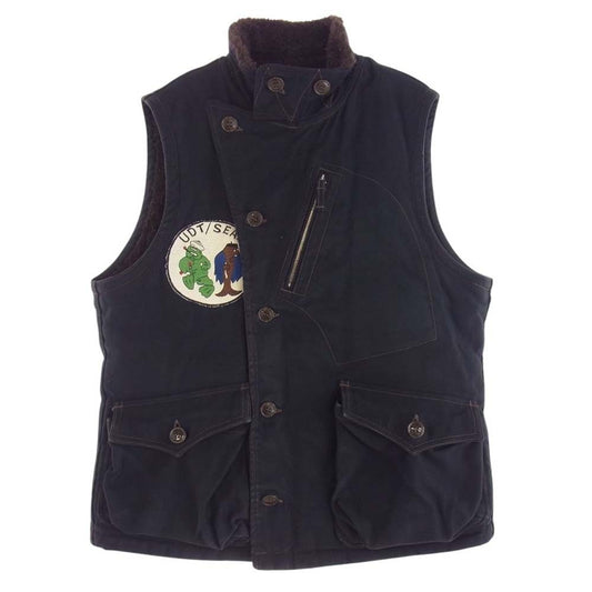 FREEWHEELERS フリーホイーラーズ WINTER AVIATORS VEST CIVILIAN CREW ウィンター アビエーターベスト パッチカスタム ブラック系 40【中古】
