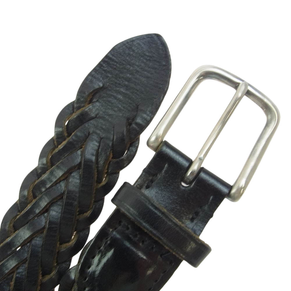 WHITE HOUSE COX ホワイトハウスコックス レザー メッシュ 編み込み ベルト ブラック ブラック系【中古】