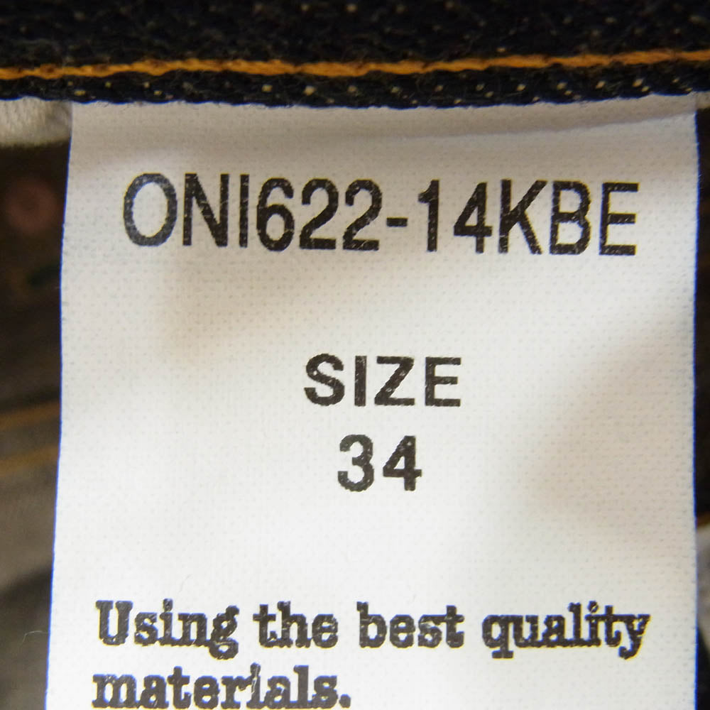 ONI DENIM 鬼デニム ONI622-14KBE 鬼デニム 14oz. Relax Tapered 青鬼 リラックス テーパード ボタンフライ デニム パンツ インディゴブルー系 34【美品】【中古】
