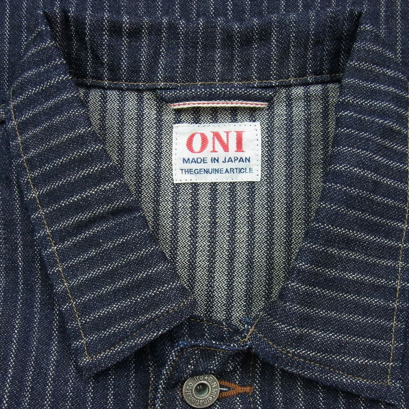 ONI DENIM 鬼デニム ONI-03501-HJS 鬼デニム 針抜き ジャガード ストライプ デニム ジャケット インディゴブルー系 44【美品】【中古】