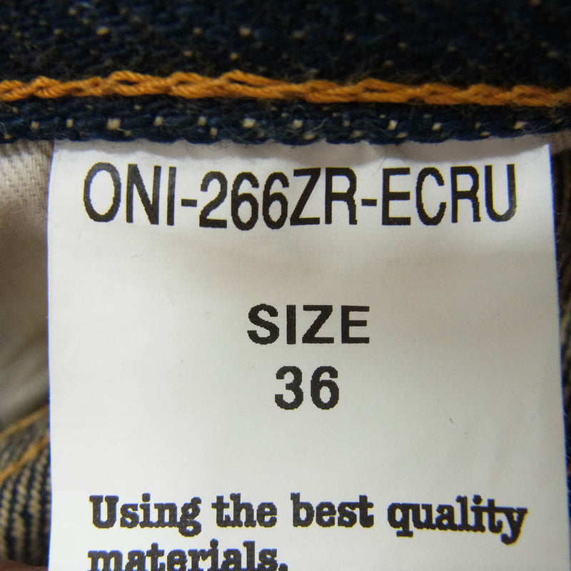 ONI DENIM 鬼デニム ONI-266ZR-ECRU 鬼デニム 20oz 緯糸エクリュ シークレット リラックス ストレート デニム パンツ インディゴブルー系 36【美品】【中古】