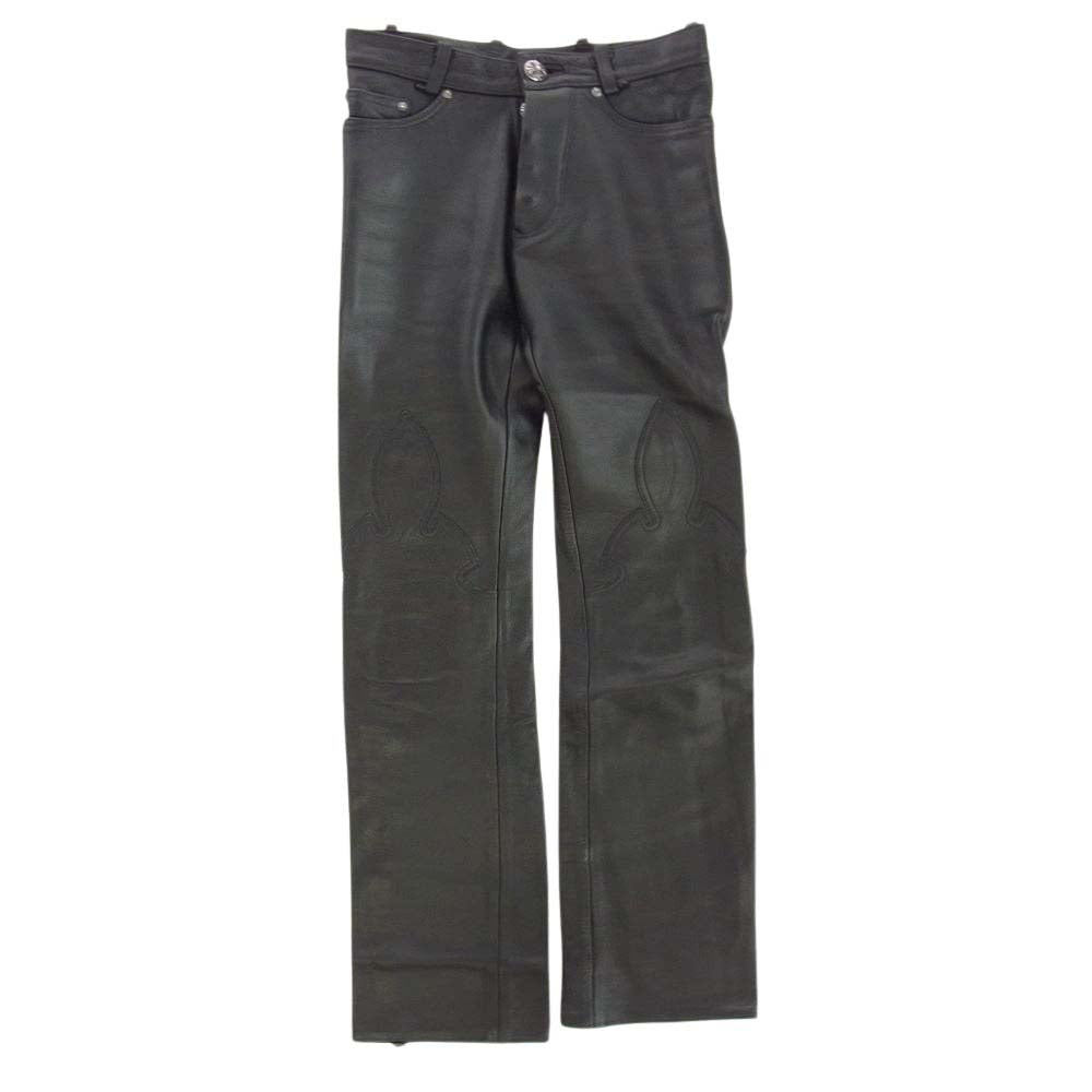 CHROME HEARTS クロムハーツ（原本無） LTHR PANTS クロスボール ボタンフライ フレアニー レザー パンツ ブラック系 27インチ【中古】