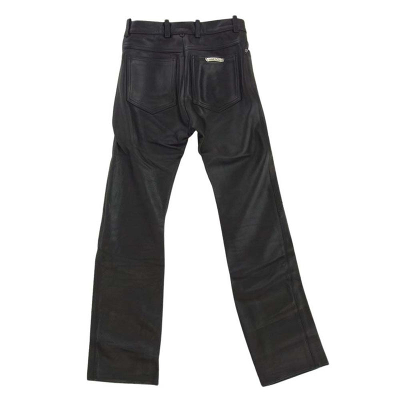 CHROME HEARTS クロムハーツ（原本無） LTHR PANTS クロスボール ボタンフライ フレアニー レザー パンツ ブラック系 27インチ【中古】